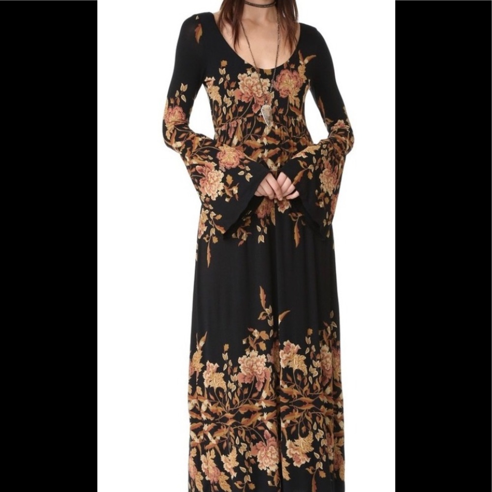 Free People Midnight Garden Maxi dress Women’s size S bell sleeves floral black